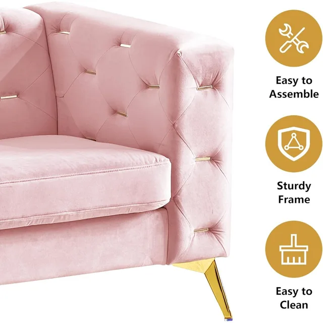Velvet Chesterfield Loveseat with Metal Legs 4