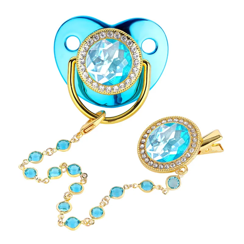 Attache-sucette en Silicone pour bébé, tout en Zircon, perles de cristal, Clips de chaîne avec couvercle, porte-sucette pour nouveau-né, garçons et filles, cadeaux de réception pour nourrissons