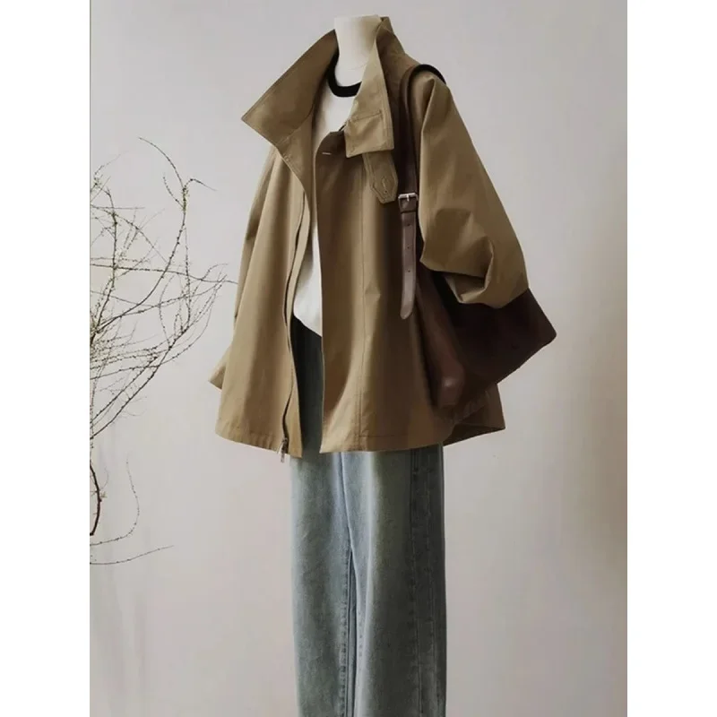 2024 New Style American Style Cropped Jacket For Women Khaki Windbreaker Autumn Fashion Workwear Top Sensible Design