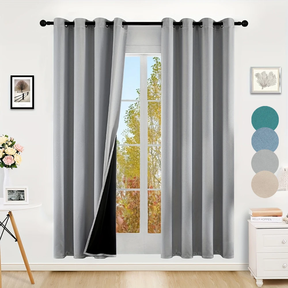 2pcs Modern Solid 100% Blackout Curtains, Window Curtains for Living Room, Bedro