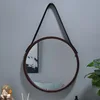 Perforation-free Vanity Mirror Wall-mounted Round Thickened Wooden Border Dressing Mirror Bathroom Mirror Makeup Mirror 3