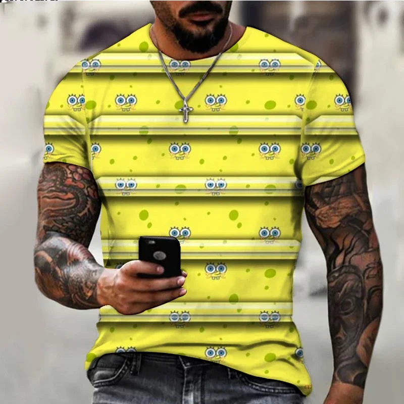 2024 Fashion T-shirt SpongeBob Tshirt Kids Cartoon Anime Print Boys Girls Short Sleeve Summer Fashion Casual Men T-shirt 5