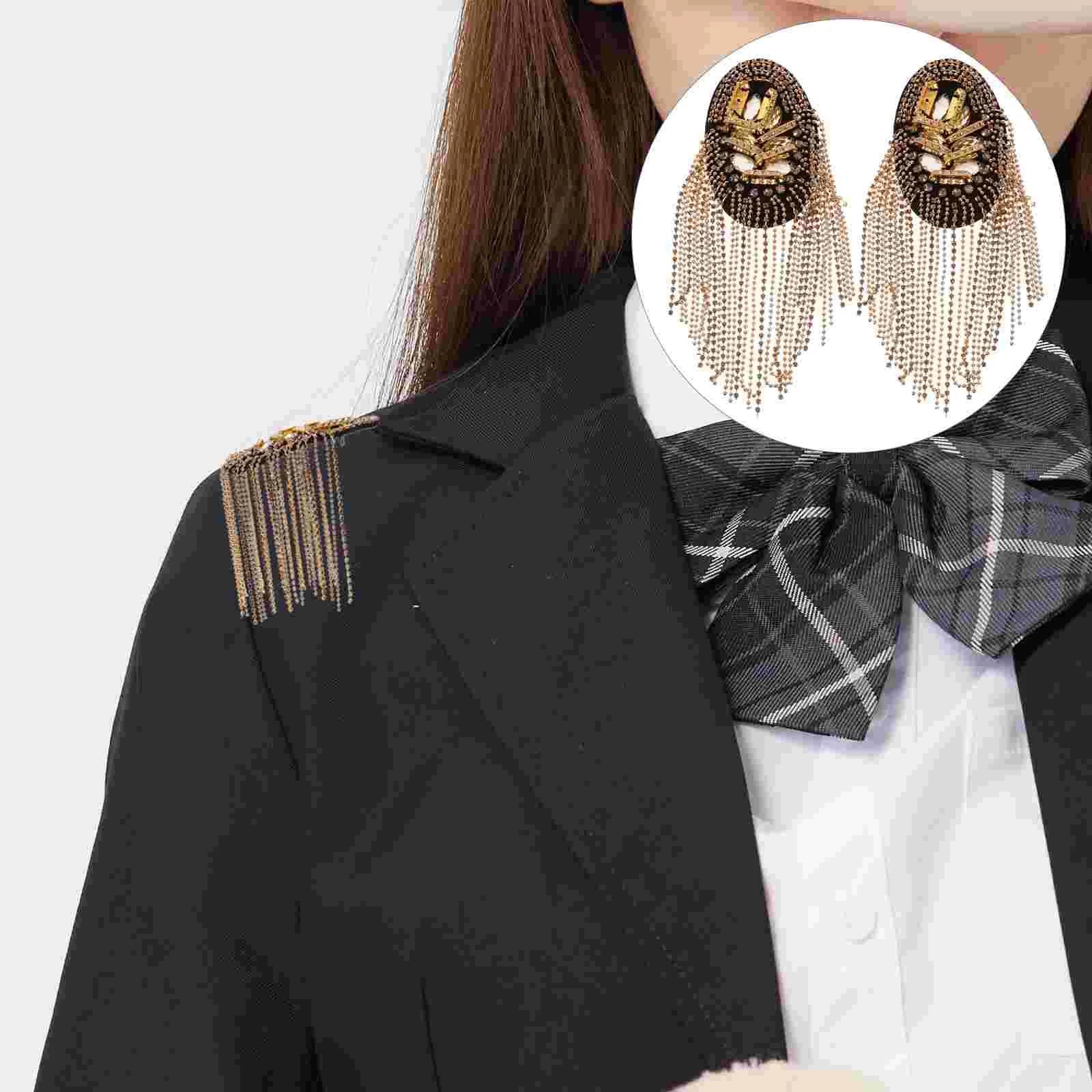 

Gold Tassel Epaulet Rhinestone Shoulder Board Costume Shoulder Badge Decor Shoulder Mark Fringe Epaulet for Suit