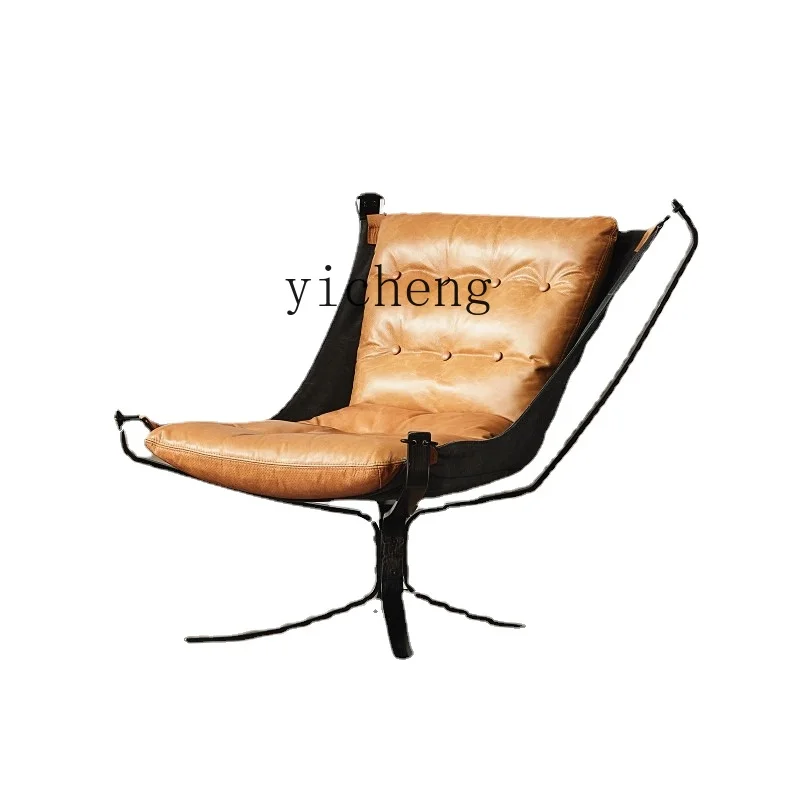 

Tqh Modern Simple Leather Single Sofa Chair Retro Cowhide Leisure Recliner