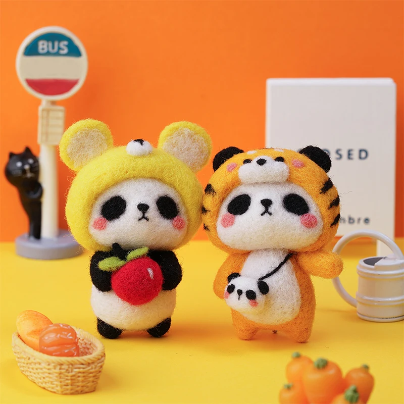 Fenrry Non-Finished Felt Kit Cute Animal Collection Panda Doll Wool Felt Poked DIY Felting Materials Needle Felting Starter Kit