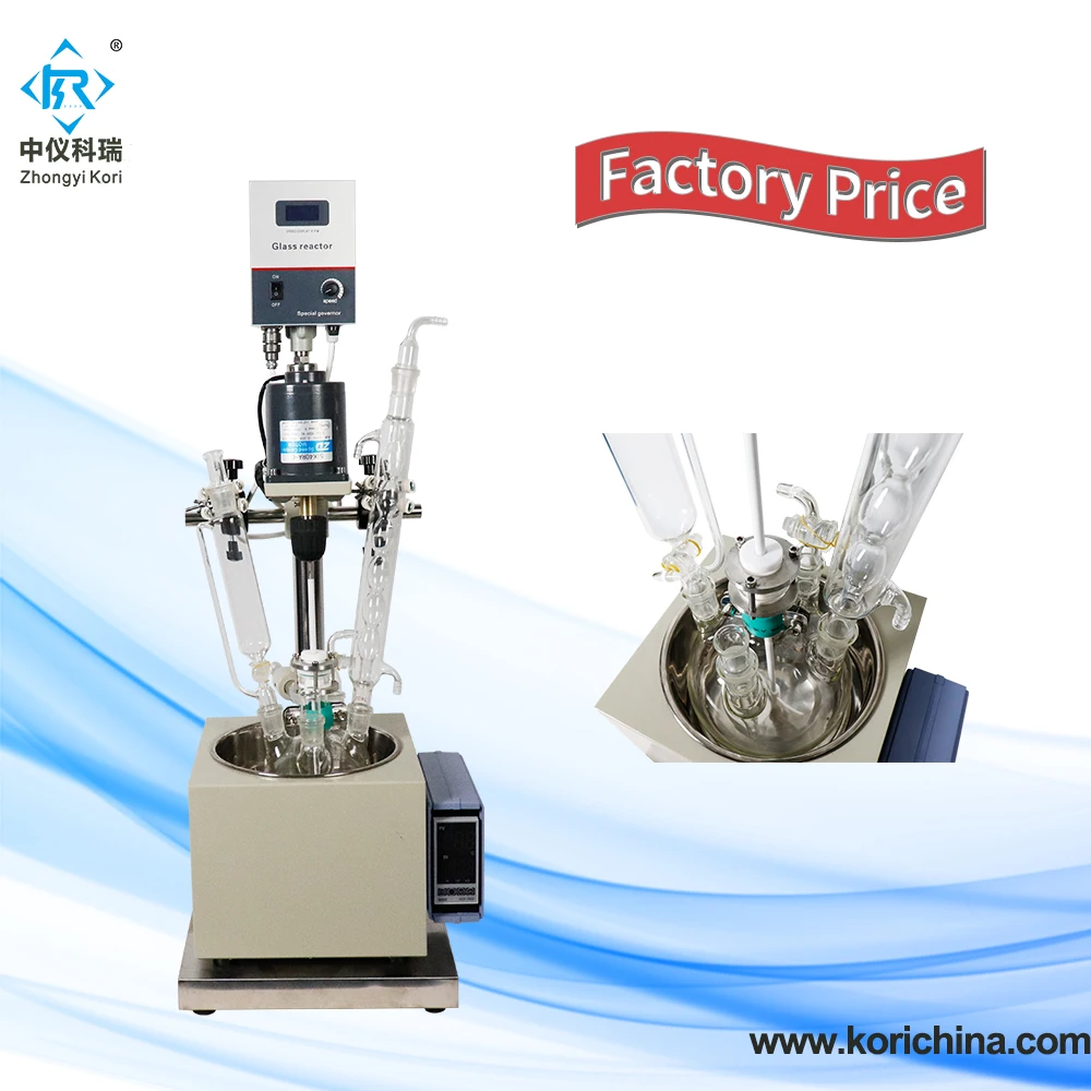 DF-1L heating mantle single layer glass reactor with laboratory Chemical reactor stirrer and Pyrex glass reactors price for sale