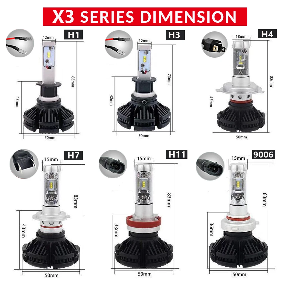 Car LED Headlights Bulbs H4 H7 H11 HB3 9005 HB4 X3