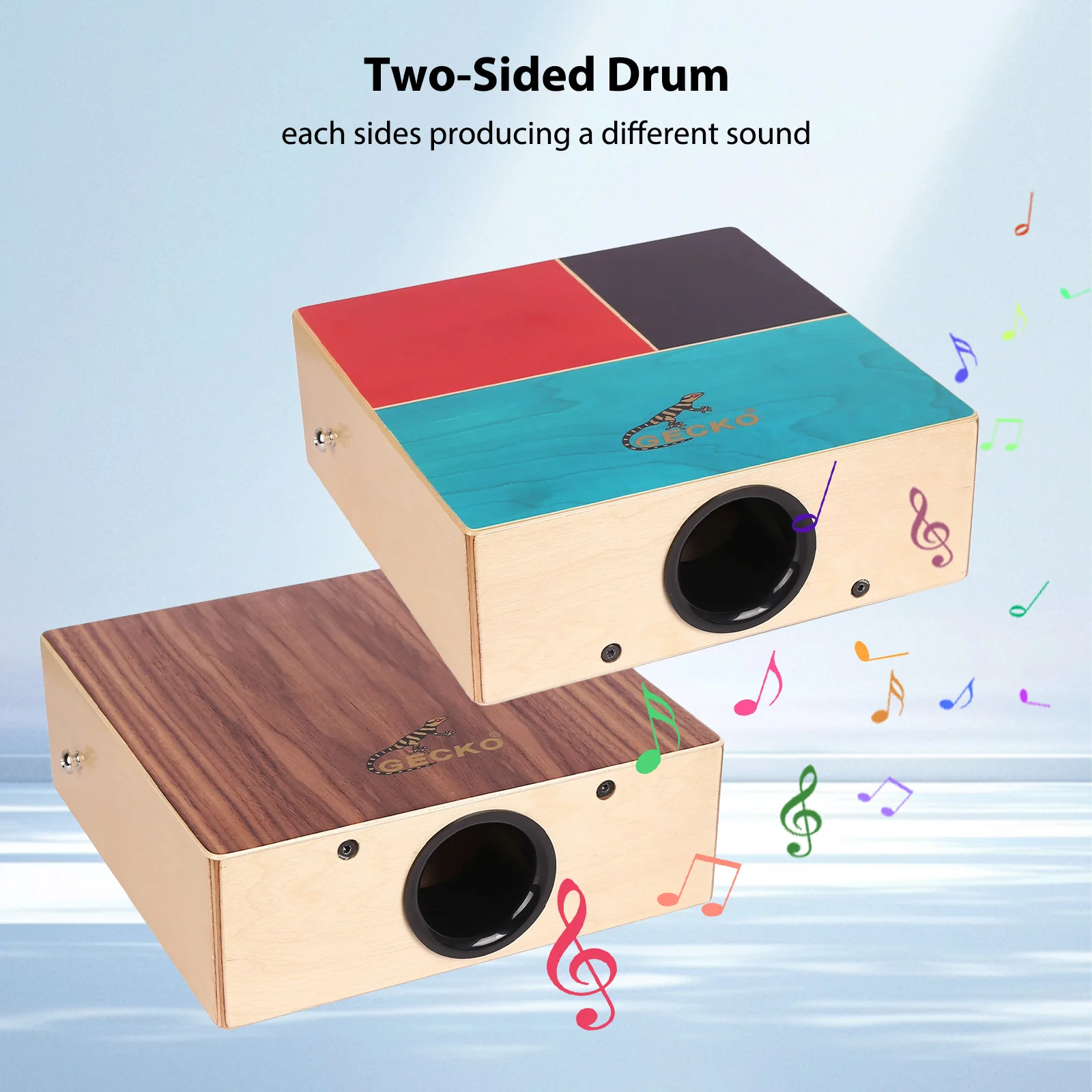 GECKO Cajon Wooden Drum Flat Hand Drum Percussion Instrument Adjustable Strap Portable Box Beginners Traveling