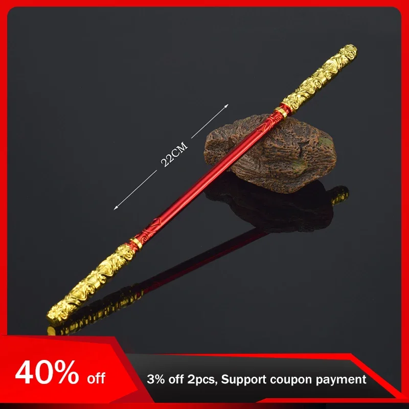 22cm Game Peripherals Sun Wukong As-You-Will Gold-Banded Cudgel Full Metal Replica Miniature Cold Weapon Model Long Stick Crafts 15cm apex hero games peripherals gibraltar war stick heirloom weapons model full metal craft ornaments gifts collection boy toys