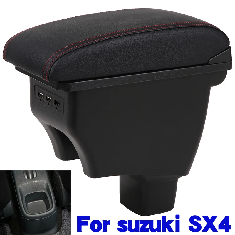 

For suzuki SX4 Armrest box For SUZUKI SX4 Car Armrest Storage box Retrofit parts car accessories Interior USB LED