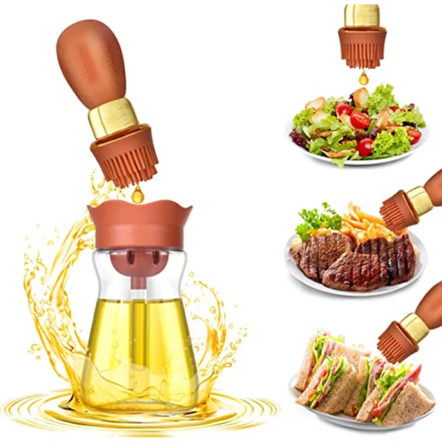 200 Ml Hordozható Olajpalack Szilikonkefeolaj -Adagolóval Főzni Bbq Szerszámok Konyhai Étel Minőségű Olaj Doboz