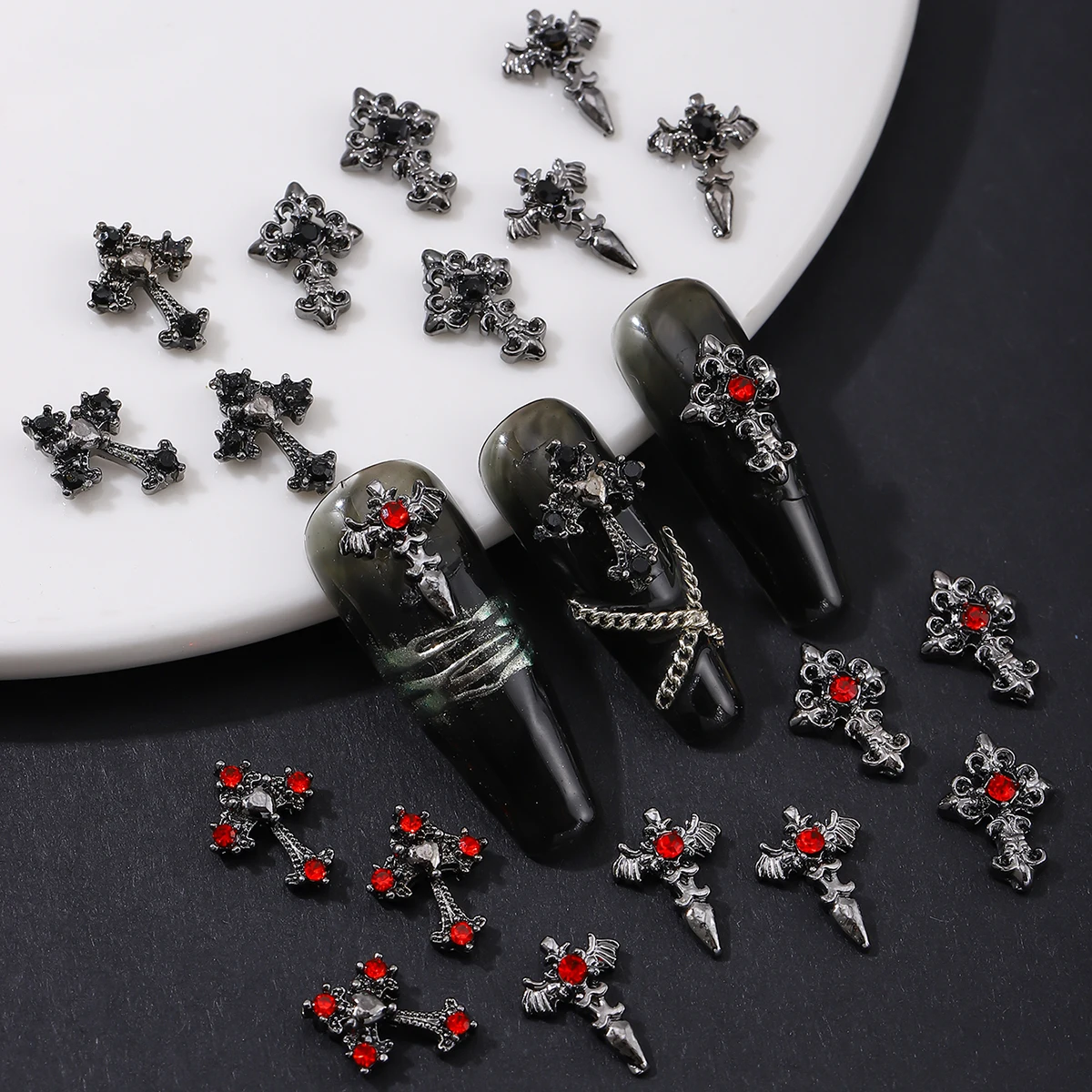 10pcs/pack Punk style three-dimensional cross personalized nail art alloy decoration, Halloween dark style cross DIY decoration 2