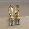 Boucles d'oreilles carrées suspendues en acier inoxydable, 2 pièces, pierre d'anniversaire de décembre, chaîne en zircone cubique, fleur, bijoux de perçage