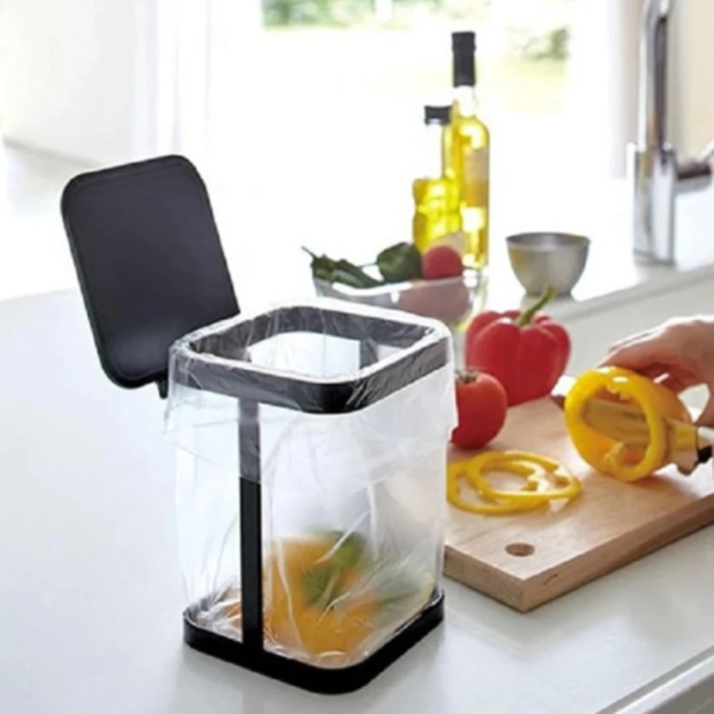 

Creative Flap Trash Can Home Kitchen Living Room Desktop Flip Trash Can Iron Storage Bucket Practical Garbage Bag Holder