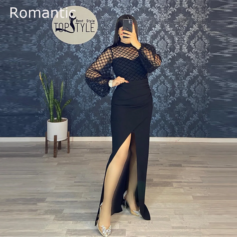 

Romantic Elegant Prom Dresses Luxury Mermaid Checks Formal Ankle Length Long Sleeves Slit Party Gown Party Dress Women 2022