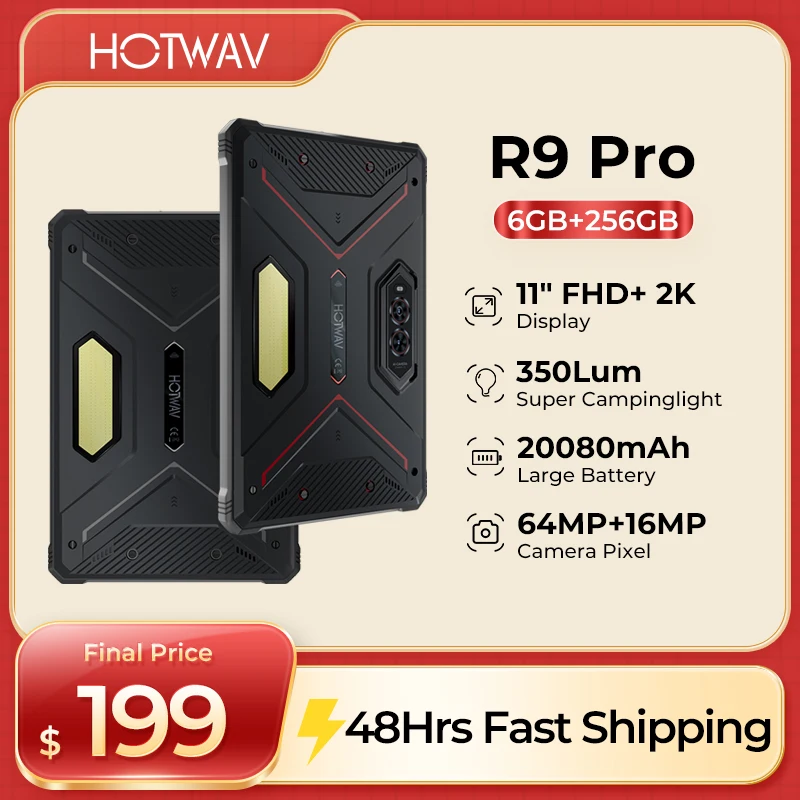 HOTWAV R9 Pro Rugged Tablet Android14 10.95 FHD+20080Mah Battery 20W Charge tablets 16MP+64MP Camera 6+256GB Camping light ipad