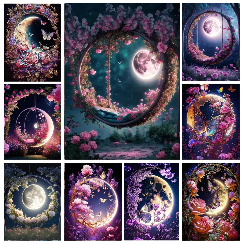 5D Diamond Painting Crescent Moon Butterfly Kit