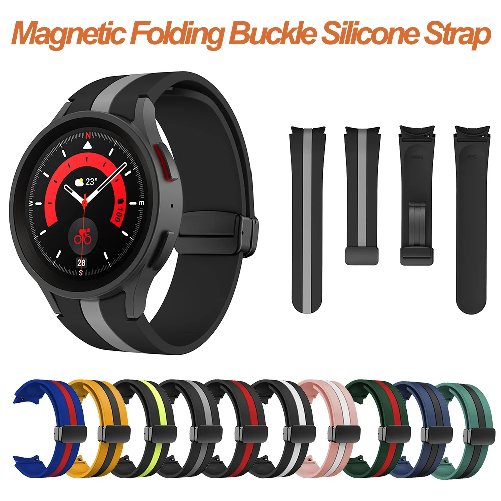 

Magnetic Folding Buckle Silicone Strap for Samsung Galaxy Watch 5 Pro 45mm Watch 5 40/44mm Two-Color Watch Strap Galaxy Watch 4