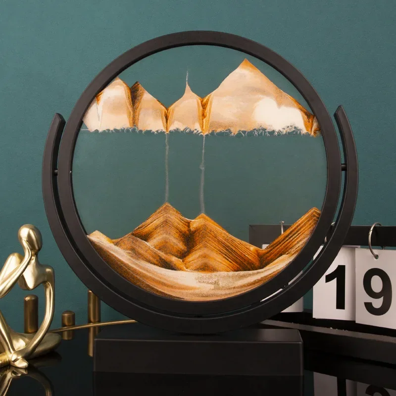 Rotatable Sandscape Moving Sand Art Picture Round Glass 3D Deep Sea Quicksand Hourglass Home Decor Flowing Sand Painting Gift