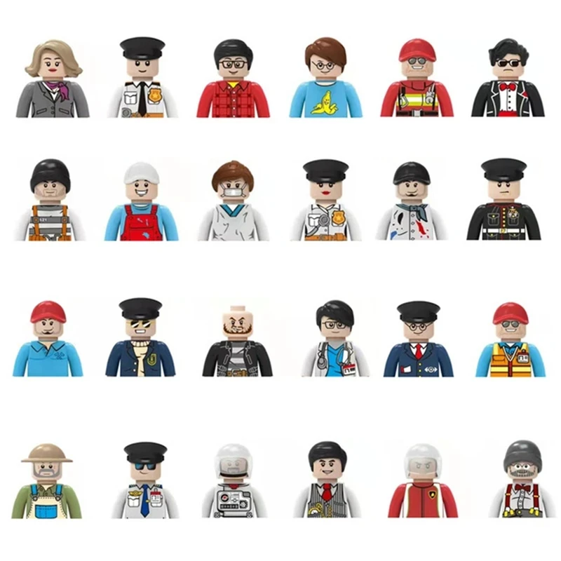 Kids 3D Family Figures Set Building Blocks City Worker Fireman Doctor Dolls Bricks Educational Toys For Children Birthday Gift 4