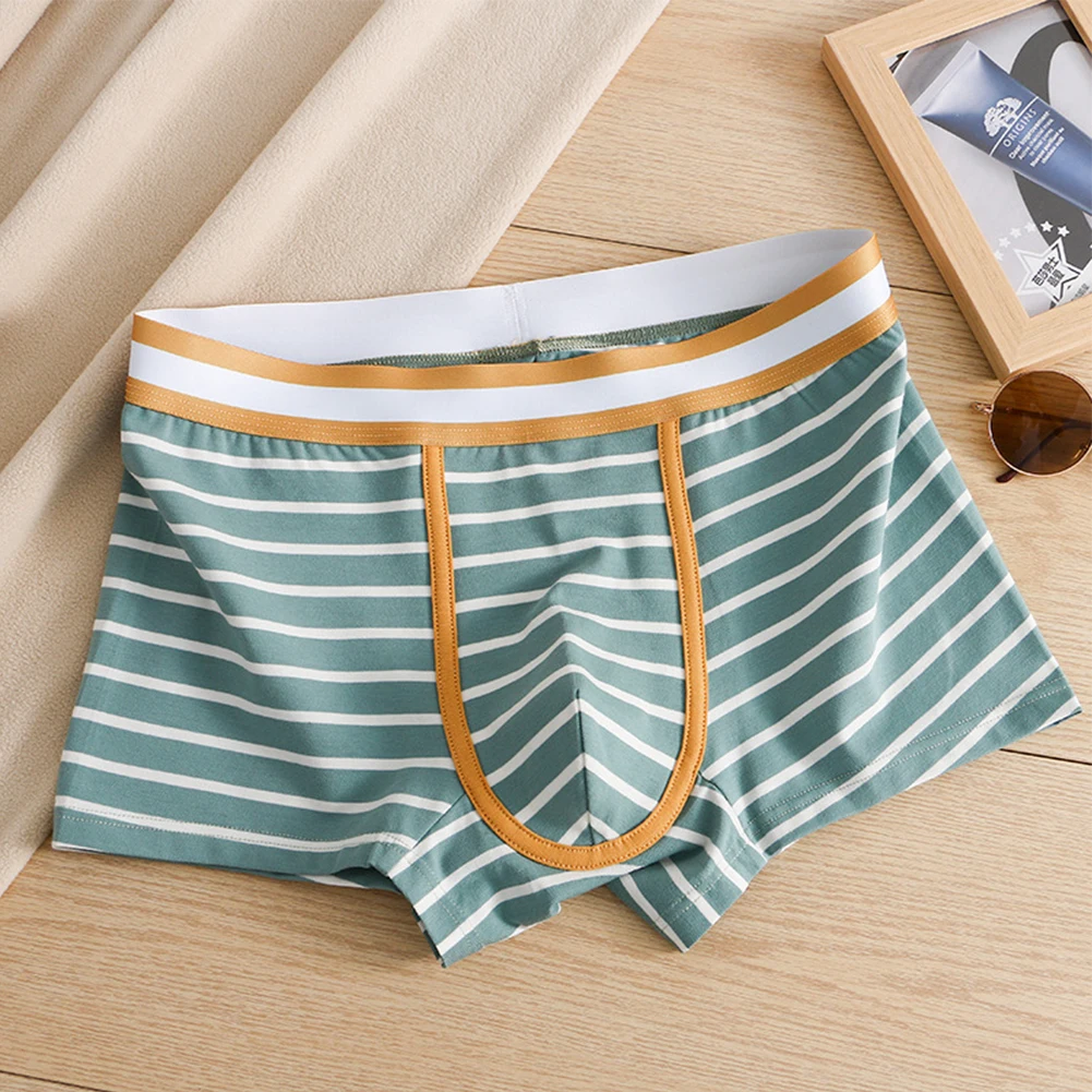 

Мужское хлопковое нижнее белье, сексуальные трусы-боксеры в полоску, удобное нижнее белье, мужские шорты-боксеры с U-образной вышивкой