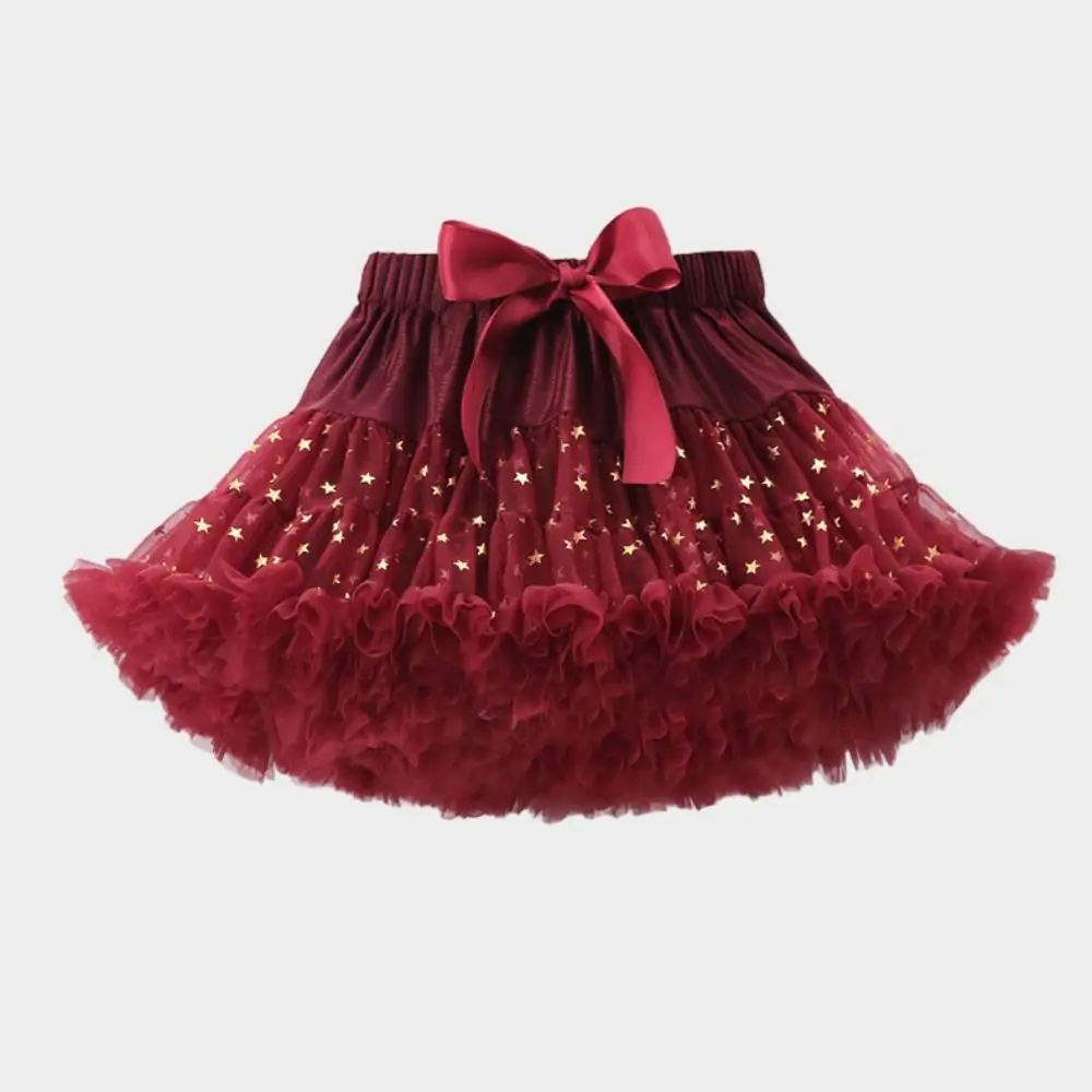 Star Sequins Girls Tutu Skirts Multi-layered Elastic Pleated Tulle Skirts Breathable Fluffy Children Petticoat Party Cosplay