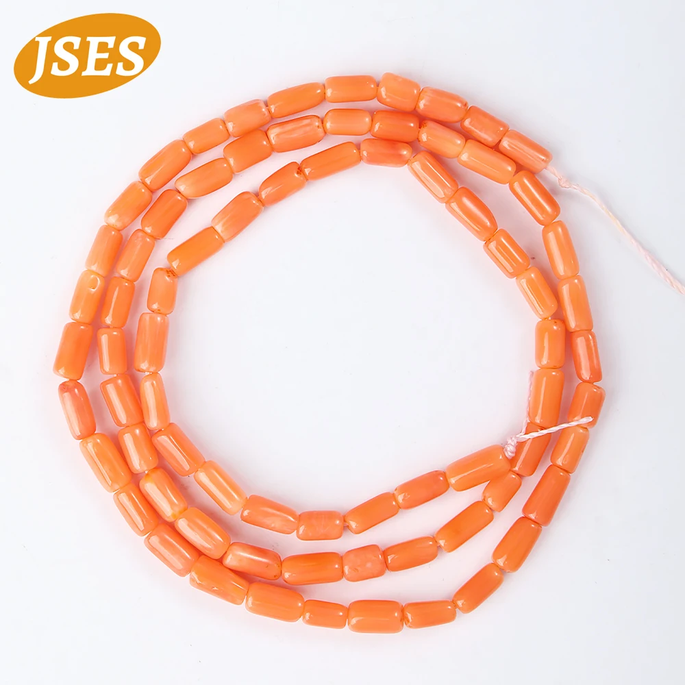 Cuentas Tubulares De Coral Naranja-rosa Natural: Joyería