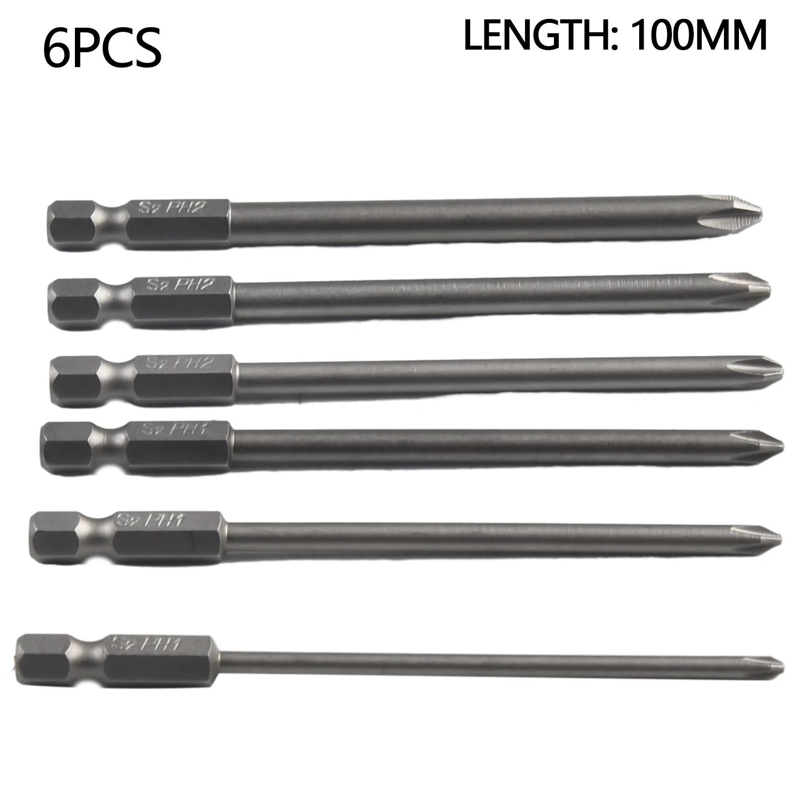 Hand Tools Screwdriver Bit Shank 1/4inch 100mm Long 6Pcs/Set Cross Head Magnetic Bits Magnetic Hex High Quality