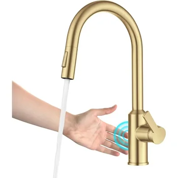 Oletto Touchless Sensor Pull-Down Single Handle Kitchen Faucet in Brushed Brass, KSF-2830BB