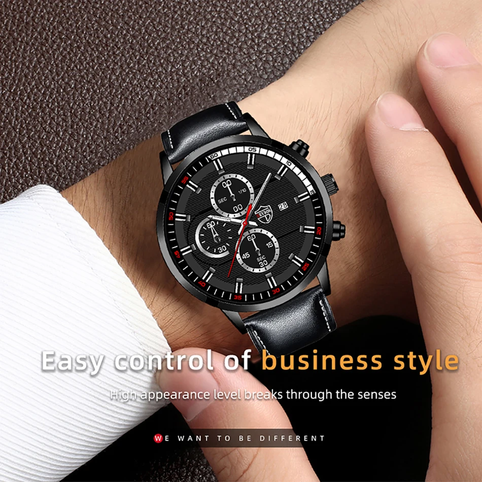 2022 Fashion Mens Sport Watches Men Casual Leather Bracelet Analog Quartz Wristwatch Calendar Male Business Luminous Clock