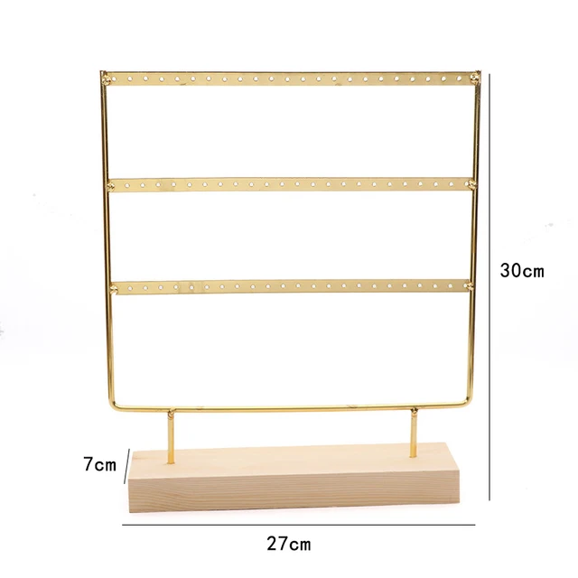 Présentoir de boucles d'oreilles à 3 niveaux et 72 trous, organisateur de rangement de bijoux en métal à 3 couches, support de Base en bois, arbre, support de clous d'oreille, cadeau
