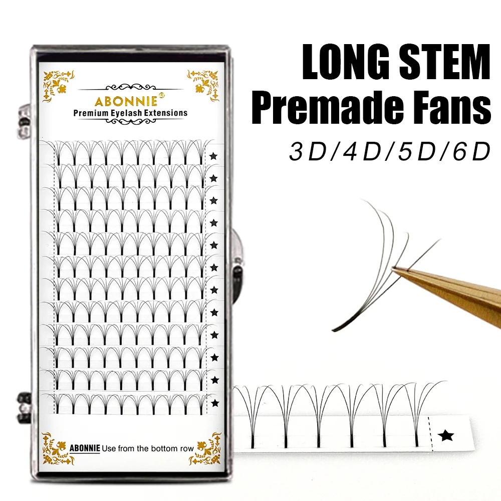 Abonnie  Long Stem Premade Eyelashes Extensions Fluffy Volume Fans Pre made Fan 3D/4D/5D/6D All Size Fans