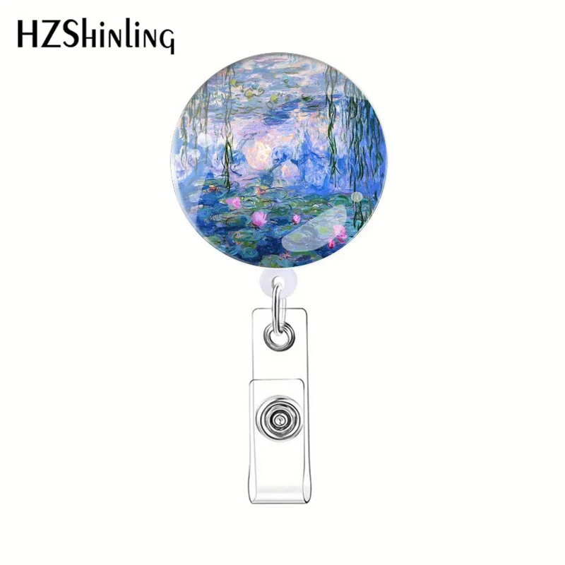 2023 New Claude Monet Water Lily Pittura Retrattile Badge Reel Clips Studenti Id Porta Carte Di Nome Per I Fan