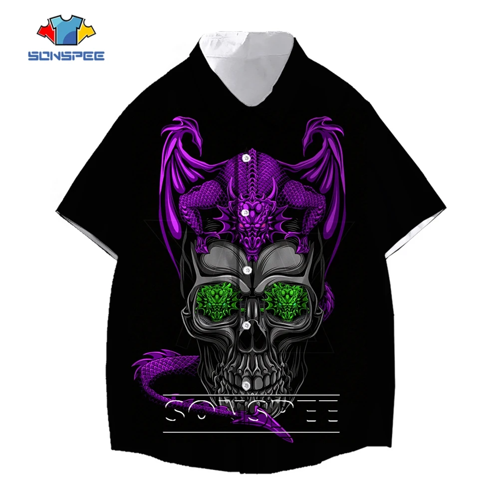 

SONSPEE The New Horror Series Metal Skull 3D Print Blouse Unisex Hawaiian Shirt Casual Short Sleeve Oversized Kids Streetwear