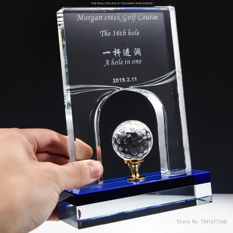 Customized Golf Metal Crystal Trophy, Total net score, Champion, Long Distance Award, Competition Prize, Home Decor, Transparent