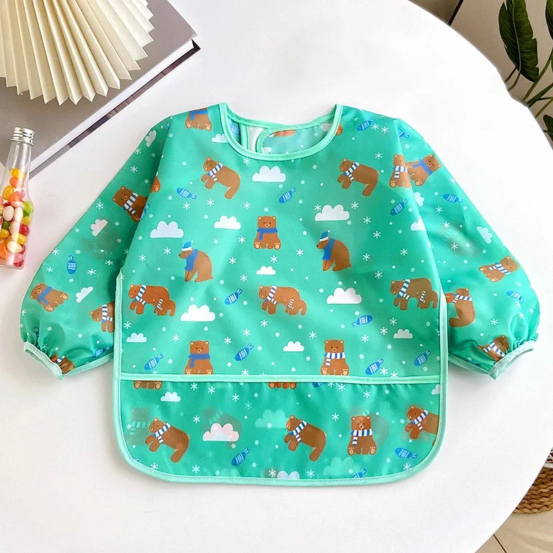 Baby Bibs Cute Colorful Cartoon Waterproof Bib Infant Eating Children Drawing Long Sleeve Apron Self Feeding Baby 0-3 Years 6