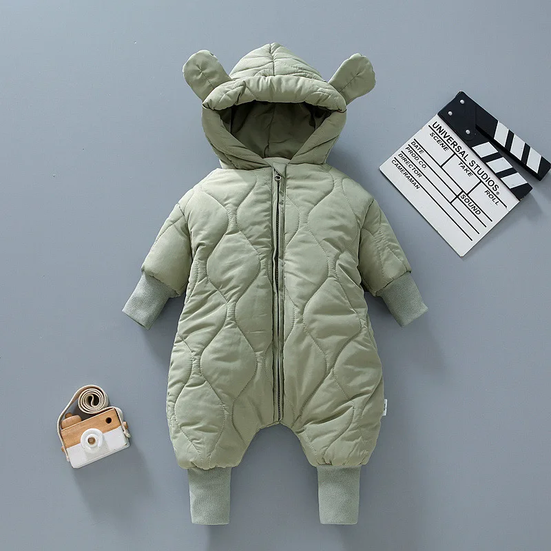 Baby clothes winter baby plus velvet cotton-padded jumpsuit baby cartoon long-sleeved romper thickening warm romper