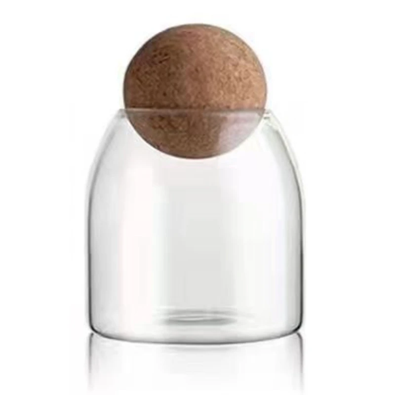 Clear Glass Bottles Glass Food Storage Containers Airtight Round Cork Candy Nut Spice Coffee Bean Portable Food Container