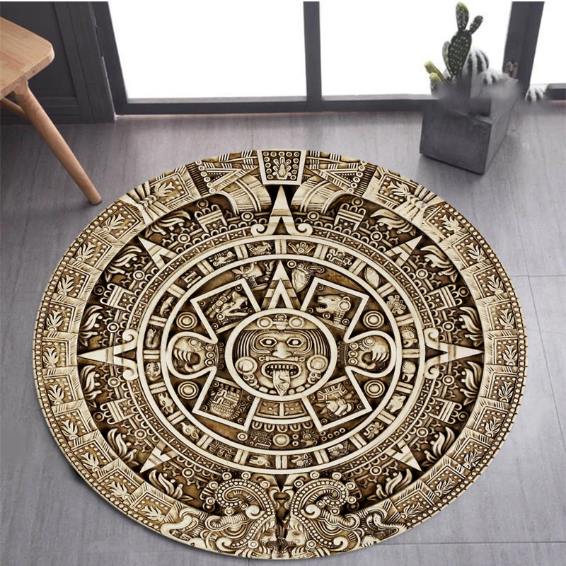

Mayan calendar&ancient Aztec calendar printed circular carpet, living room and bedroom decoration floor mat, chair mat, yoga mat