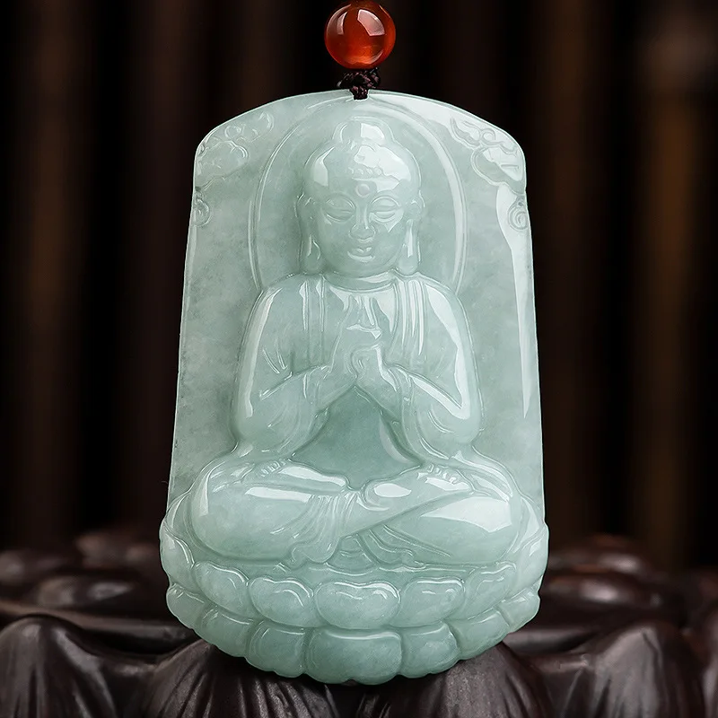 

Jia Le/Hand-Carved/Natural Jade IceSpecies Tathagata Emerald Necklace Pendant Fine Jewelry Men And Women Accessories Amulet Gift