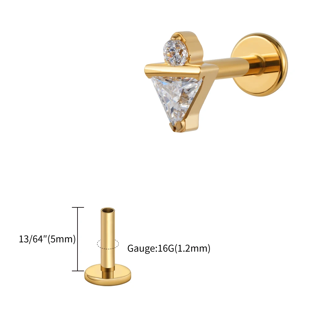 16G Titanium Internally Threaded Tragus/Helix/Nose Stud - CZ Top, Flat Back, 6/8/10mm Bar Lengths