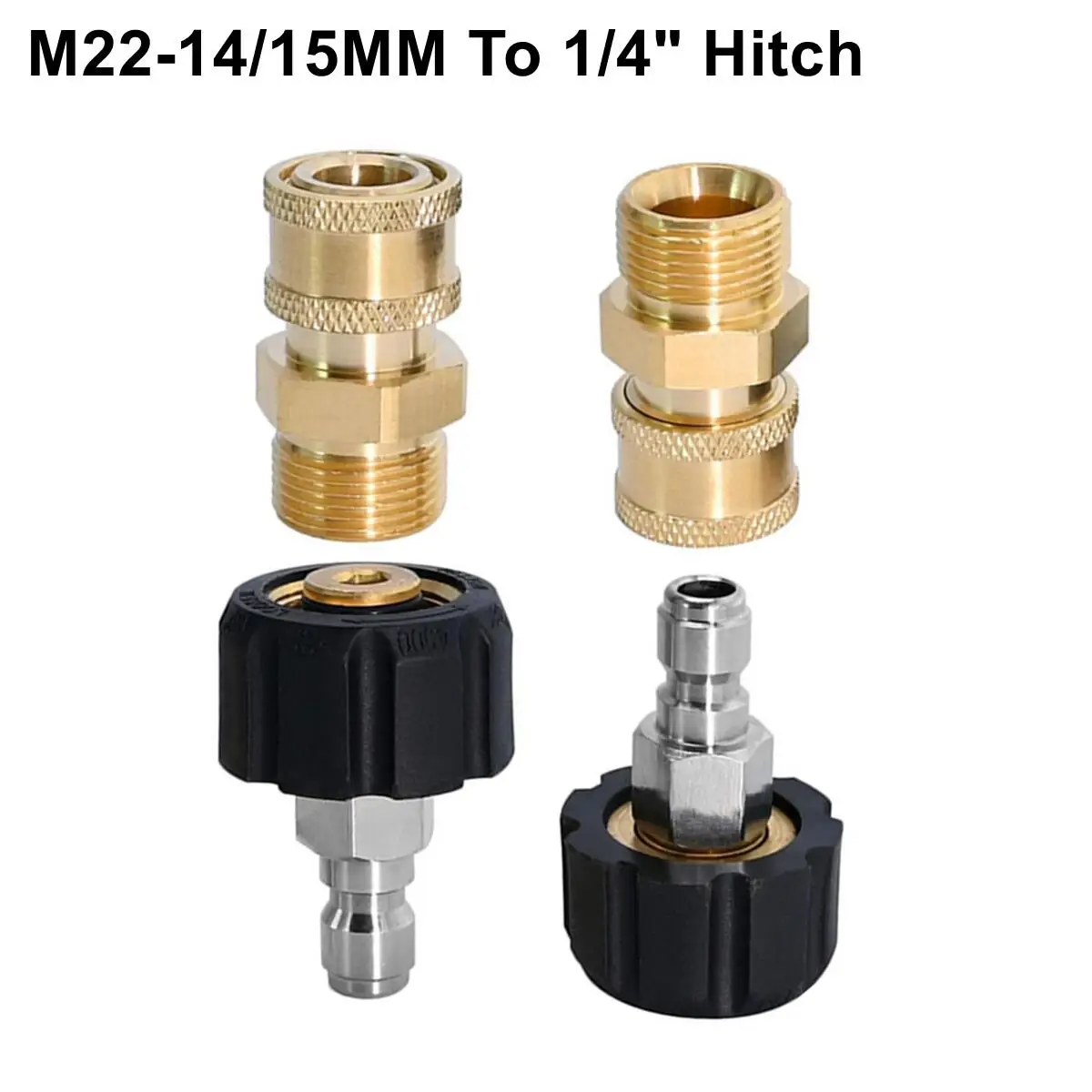 Pressure Washer Adapter Set Couplers Swivel M22-14mm/15mm to 1/4 Quick Hitch High Pressure Wash Gun & Hose