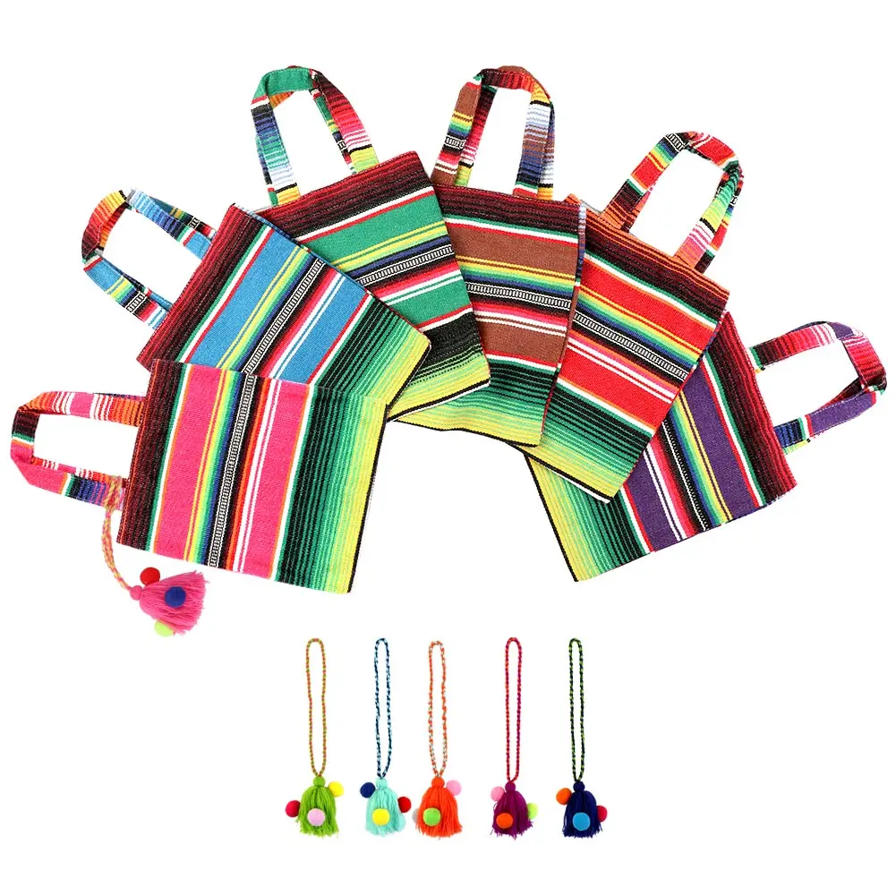 

OurWarm 6Pcs Mexican Tote Favor Bags Handwoven Party Bags Tablecloth Colorful with Tassels for Mexican Party Decoration Supplies