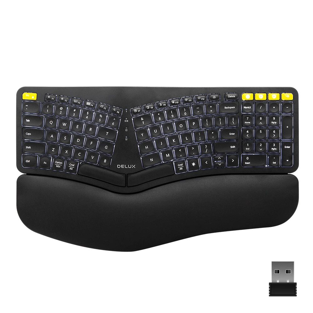 TECURS Tastiera senza fili per gaming PC, tastiera silenziosa, QWERTZ, bianca, illuminata