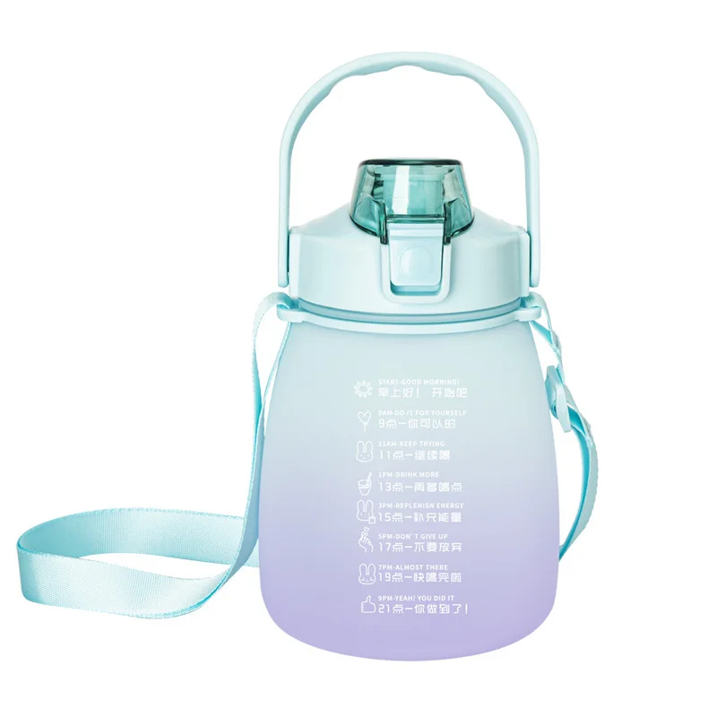 Plastic Water Bottle1.3L With Time Marker Strap Straw Leak Proof Cup Portable Fitness Gym Camping Outdoor Sports Bottle Bpa Free