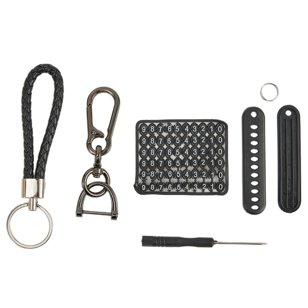 

Car Keychain Phone Number Plate Pendant Metal Key Rings Chain Home Office Interior Accessory With Knit Lanyard
