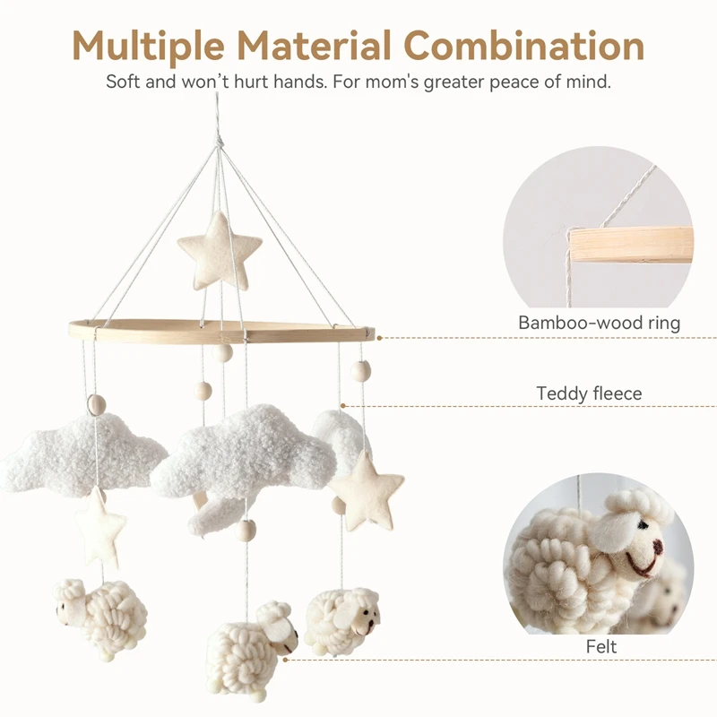 Wooden Crib Mobile Baby Crib Bells & Rattles Soothing Music Toys Newborn Music Box Crib Mobile with Hanging Bracket Gift - 3