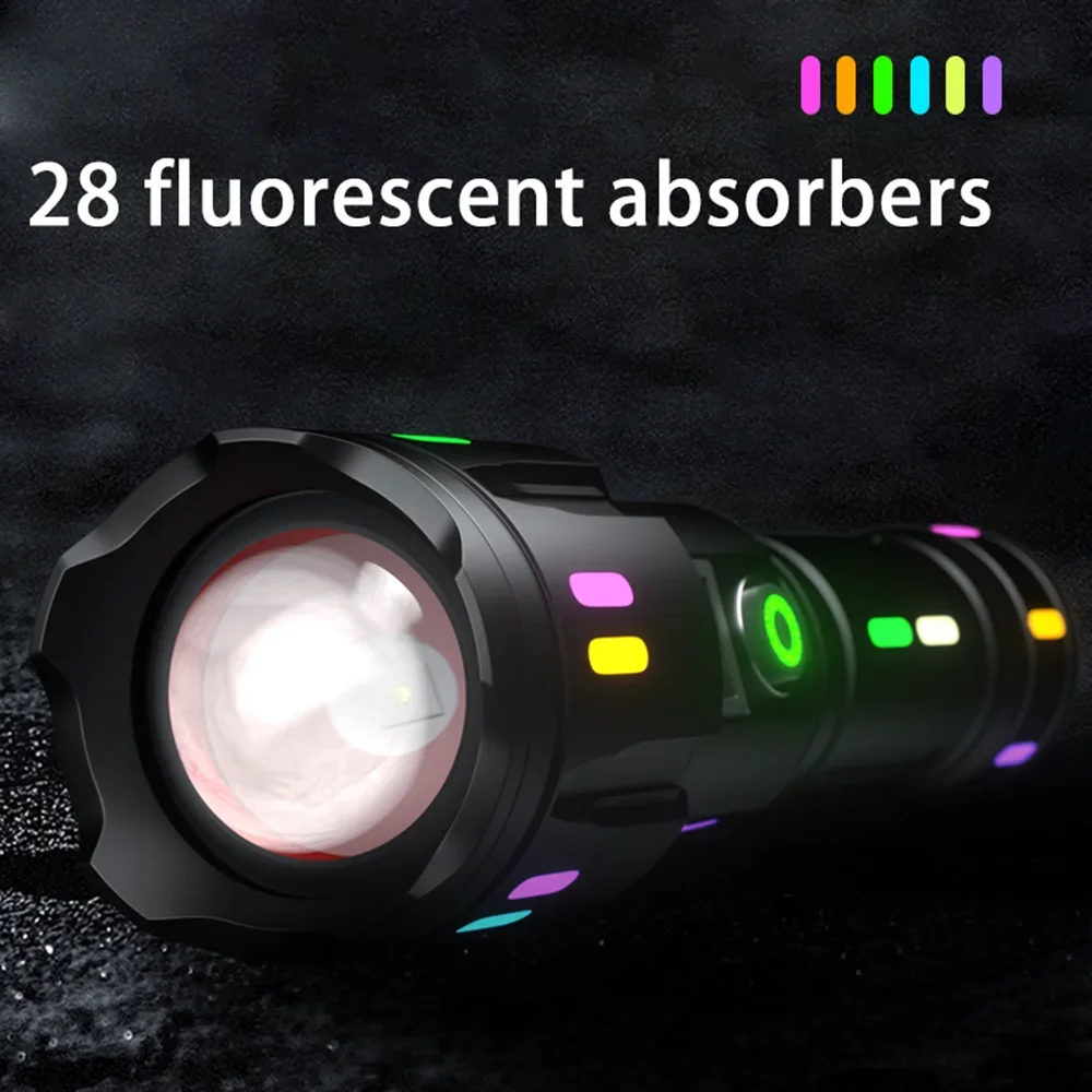 High Power 10000LM Spotlight Long Range LED 26650 Flashlight With Luminous StripsTail Glass breaker Zoom Torch Camping Emergency