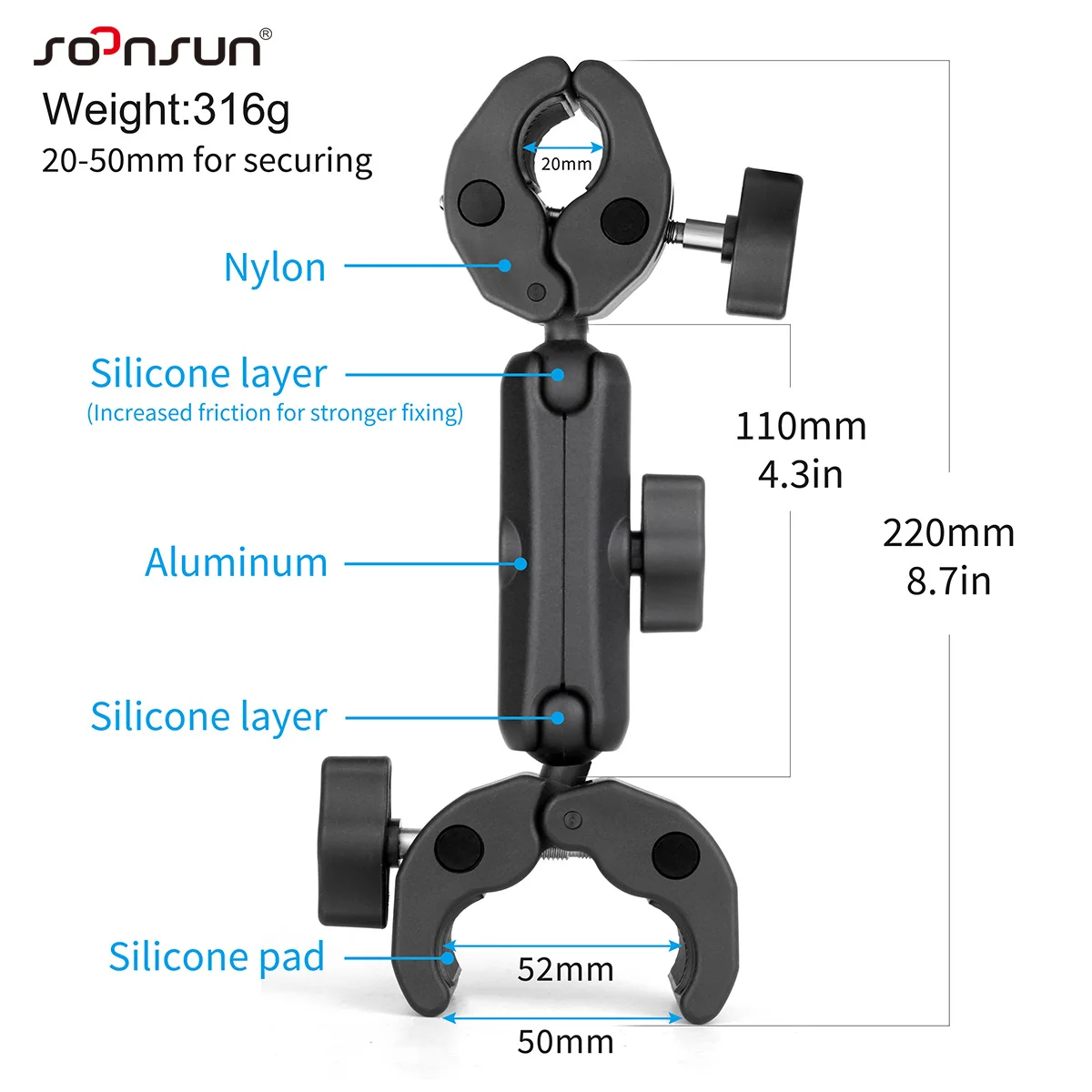 Camera Mount Double Super Clamp for GoPro Akaso Insta360 DJI Action Cameras Pole Stick Shoot Cycling Accessories action camera accessory action camera mount