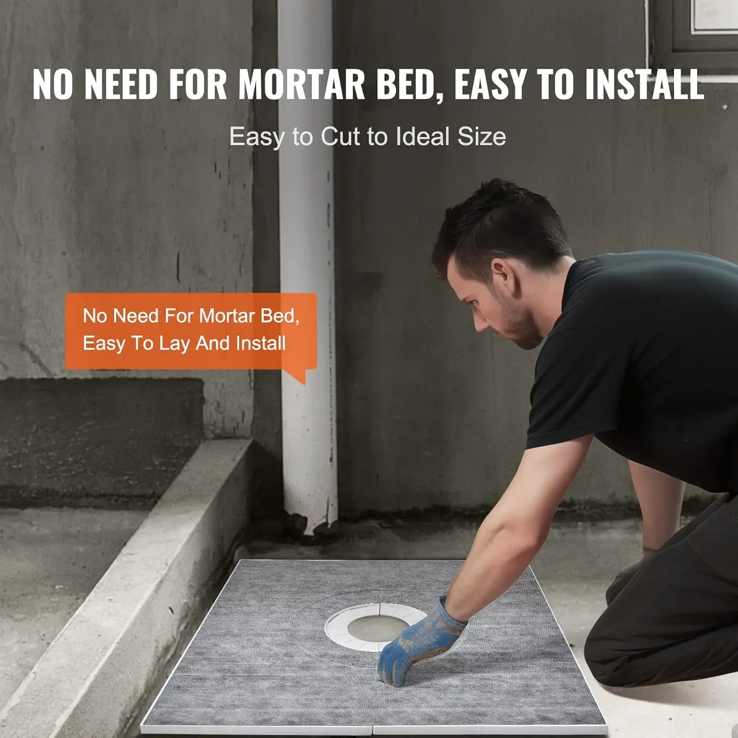 Nordic Shower Curb Kit,36"x36" Pan with 6.3" Central Drain,Lightweight Installation with 2 Waterproof Cloths